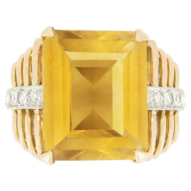 Vintage 10.00ct Citrin und Diamant-Cocktailring, ca. 1950er Jahre im Angebot