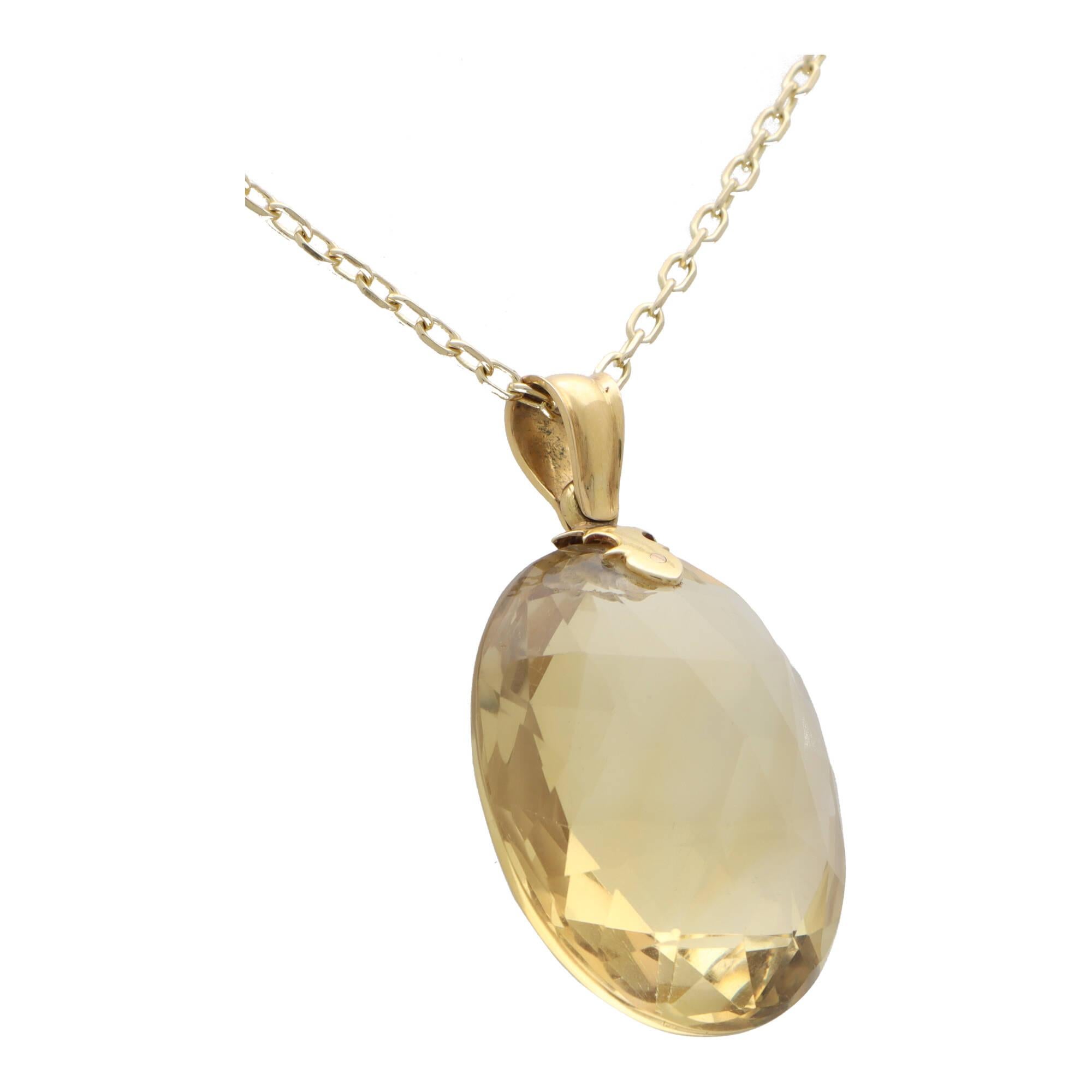 Oval Cut Vintage 100.39 Carat Citrine Pendant Necklace Set in 9k Yellow Gold