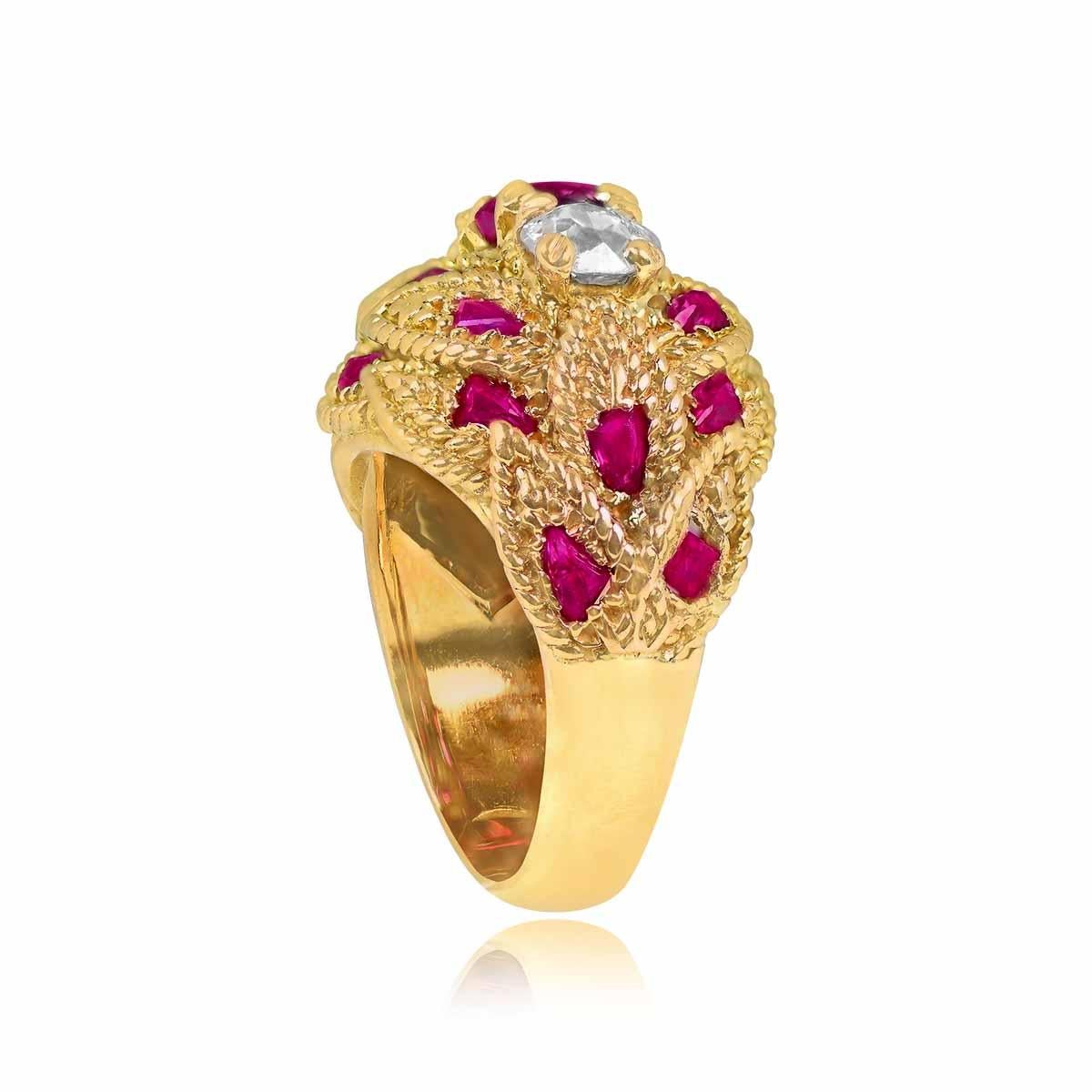 Art Deco Vintage 1.00ct Cushion Cut Natural Ruby Engagement Ring, 18k Yellow Gold, France For Sale