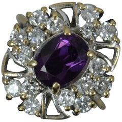 Vintage 1.00ct Diamond and Amethyst 9ct Gold Cluster Ring