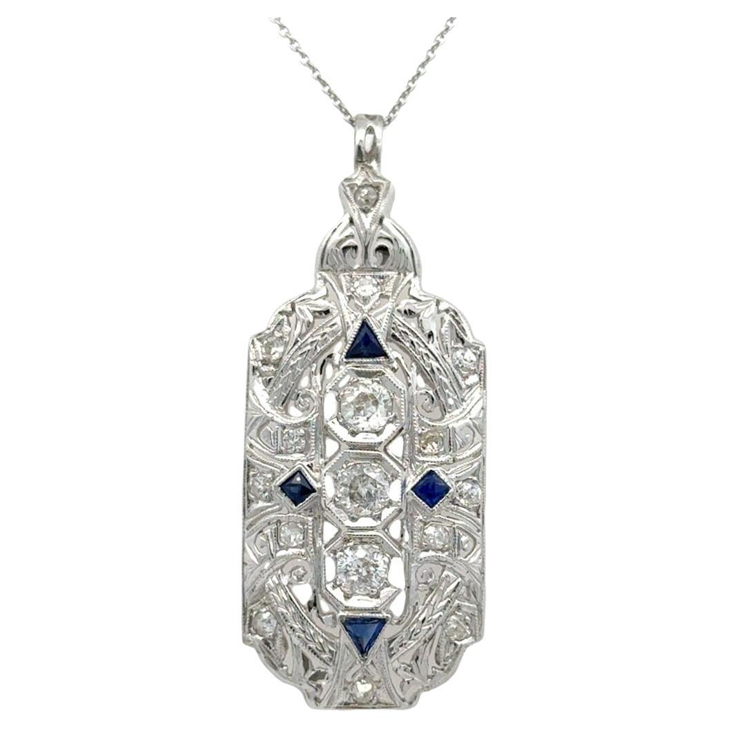 Vintage 1.00CT Diamond 
Sapphire 18K Gold Necklace