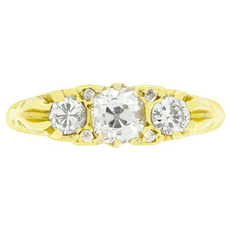 Anello a tre pietre con diamante da 1,00ct d'epoca, c.C. 1979