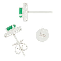 Vintage 1.00ct Emerald and Diamond Cluster Earrings, c.1970s