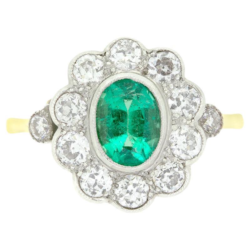 Bague vintage en grappe d'émeraudes et de diamants de 1,00 carat, années 1970