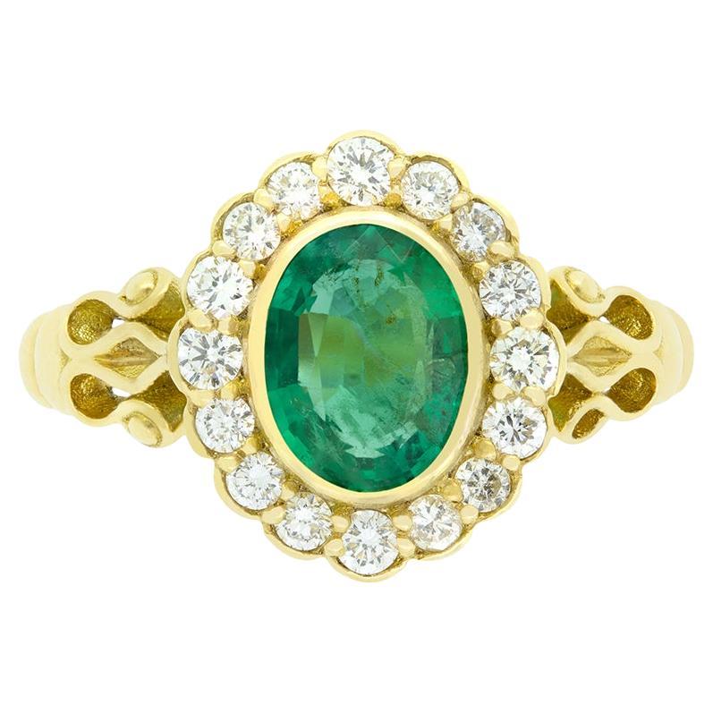 Bague vintage en grappe d'émeraudes et de diamants de 1,00 carat, années 1970