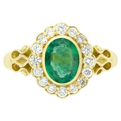 Anillo vintage de esmeralda y racimo de diamantes de 1,00 ct, c.1970