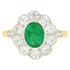 Vintage 1.00ct Emerald and Diamond Cluster Ring, c.1970s