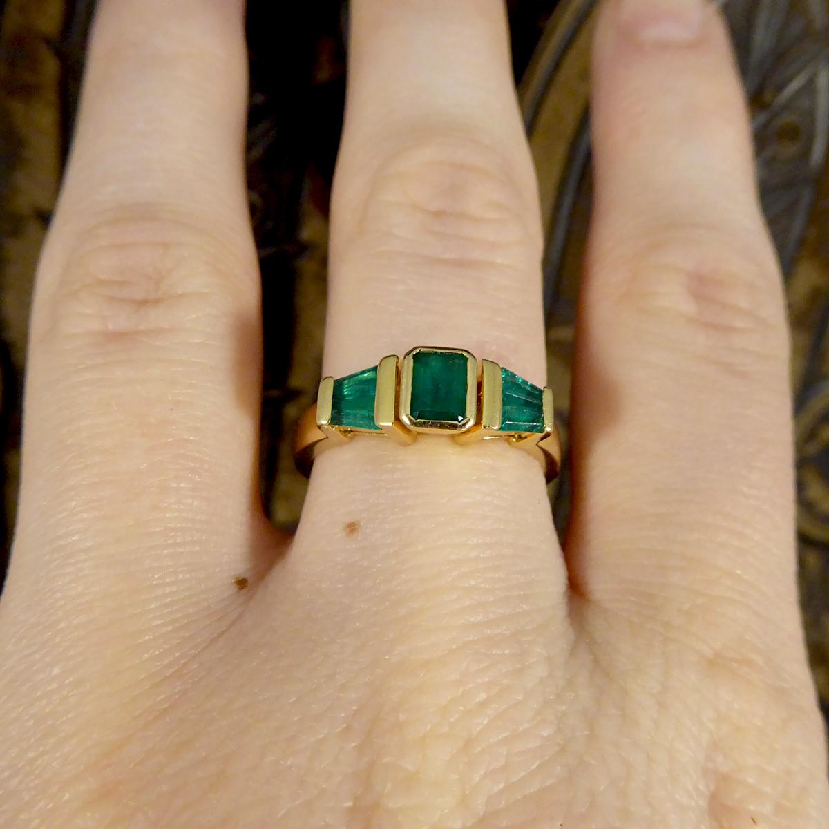 Emerald Cut Vintage 1.00 Carat Emerald Multi Stone Staged Setting Ring in 18ct Yellow Gold
