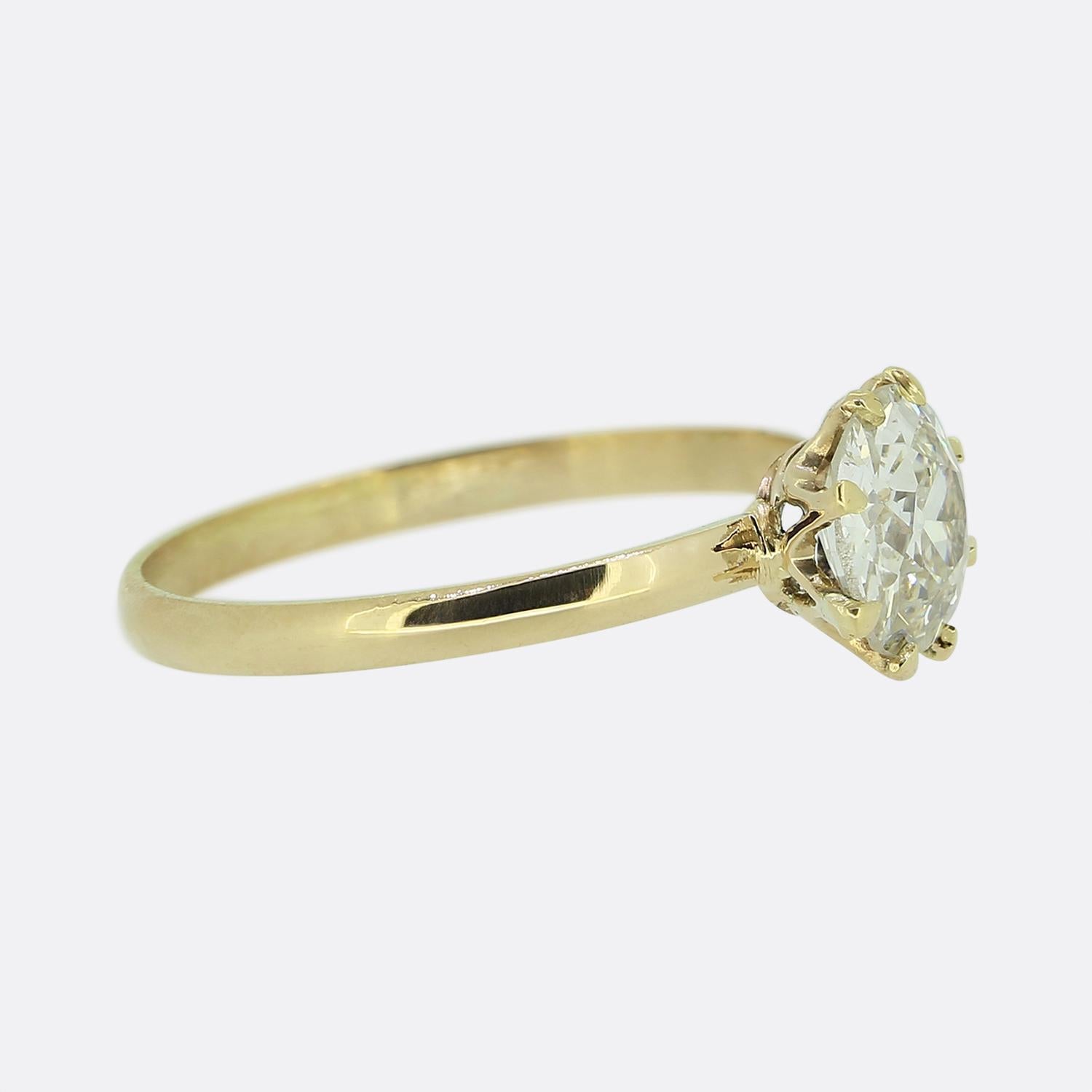Vintage 1.00ct Old European Cut Diamond Solitaire Ring In Good Condition For Sale In London, GB