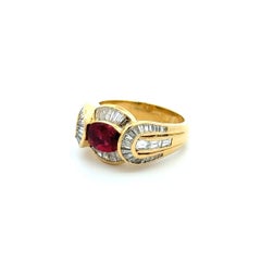 Vintage 1.00ct Oval Ruby and Baguette Diamond Gold Cocktail Ring