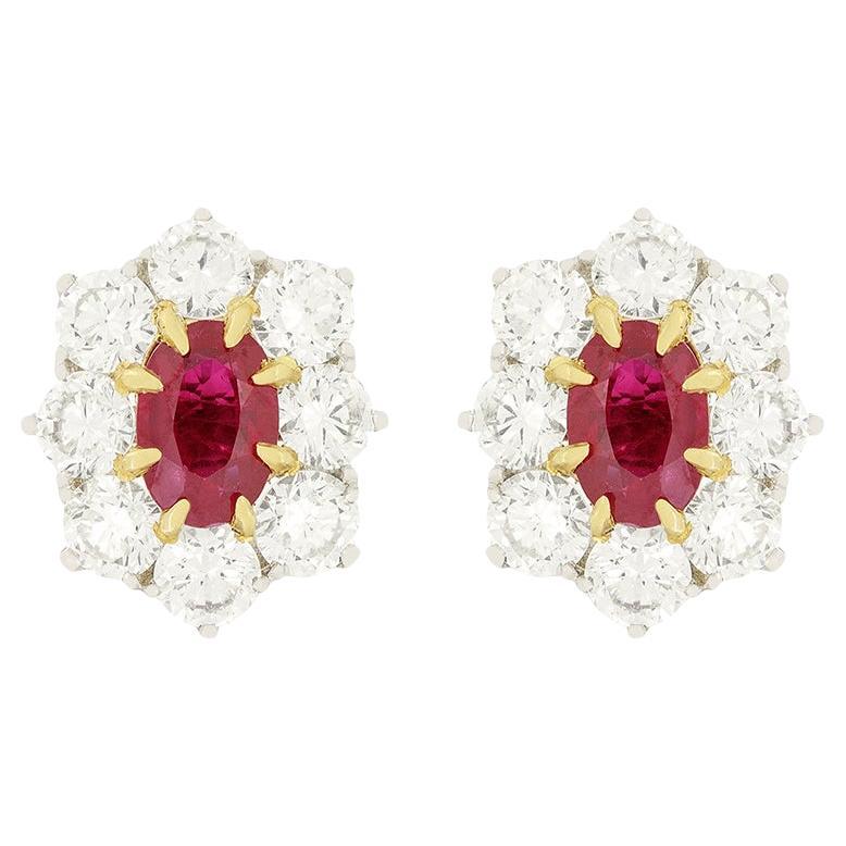 Vintage 1.00ct Ruby and Diamond Cluster Earrings, c.1980s im Angebot
