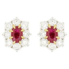 Vintage 1.00ct Ruby and Diamond Cluster Earrings, c.1980s