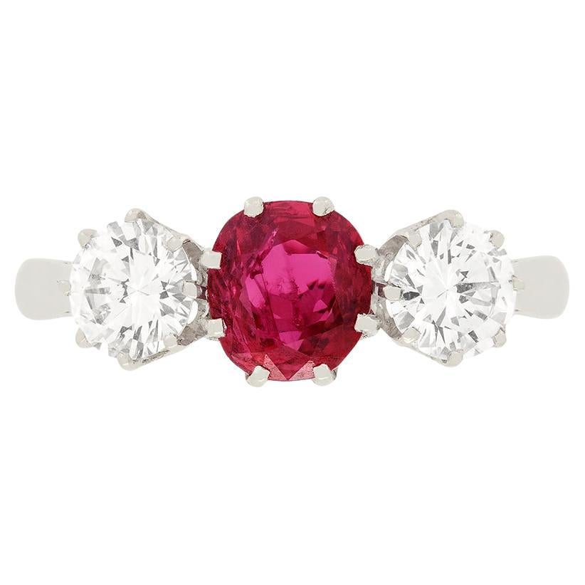 Vintage 1.00ct Ruby and Diamond Trilogy Ring, c.1970s For Sale