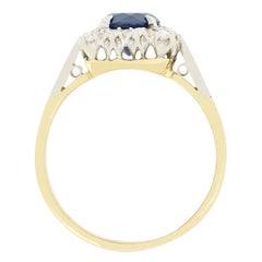 Vintage 1.00ct Sapphire and Diamond Cluster Ring, c.1950s