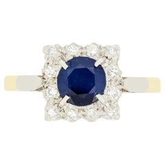 Vintage 1.00ct Sapphire and Diamond Cluster Ring, c.1950s