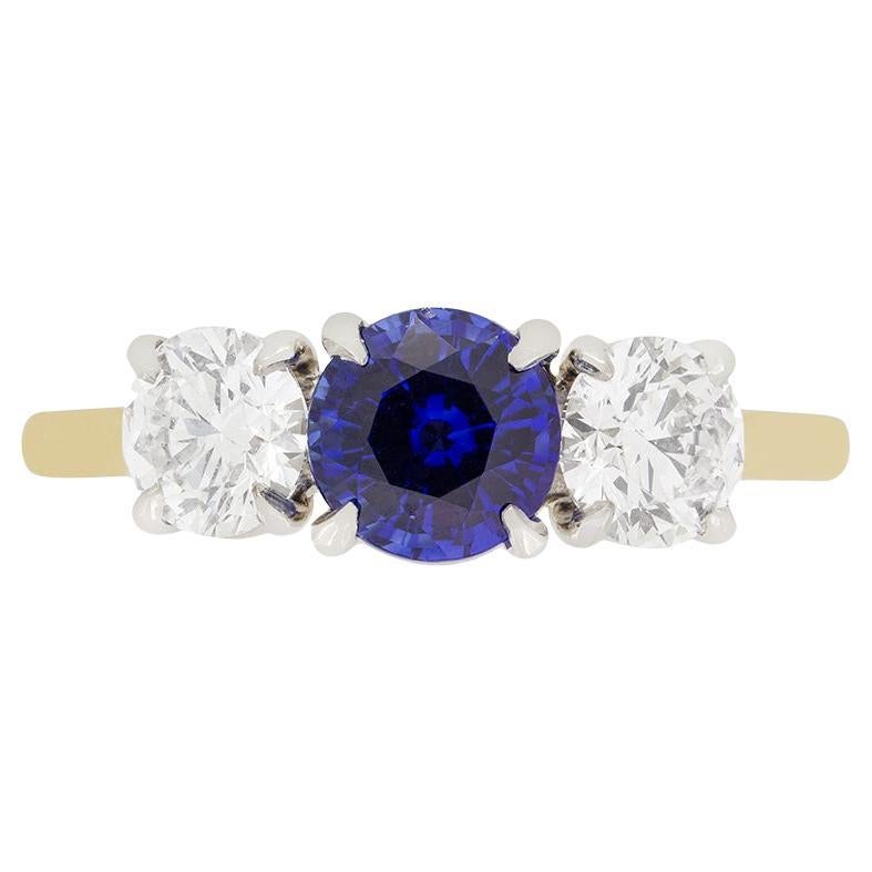 Vintage 1.00ct Sapphire and Diamond Trilogy Ring, c.1970s