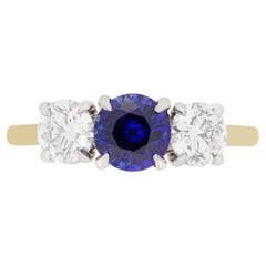 Anello a trilogia con zaffiro e diamante da 1,00 ct, 1970 ca.