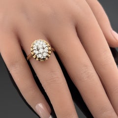 Anello vintage con diamanti a grappolo da 1,00 ct in oro giallo 14k