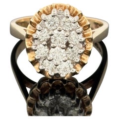 Anello vintage con diamanti a grappolo da 1,00 ct in oro giallo 14k