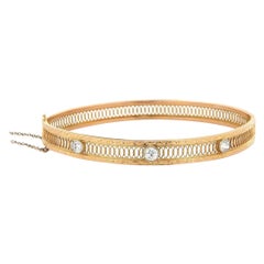 Vintage 1.00ctw European Diamond Open Filigree Bangle Bracelet, 14K Yellow Gold