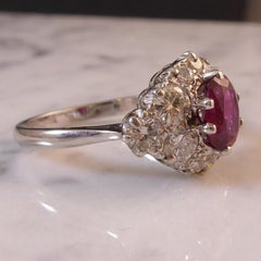 Vintage 1.01 Carat Ruby and Diamond Ring, Cluster Design