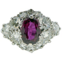 Vintage 1.01 Carat Ruby and Diamond Ring, Cluster Design