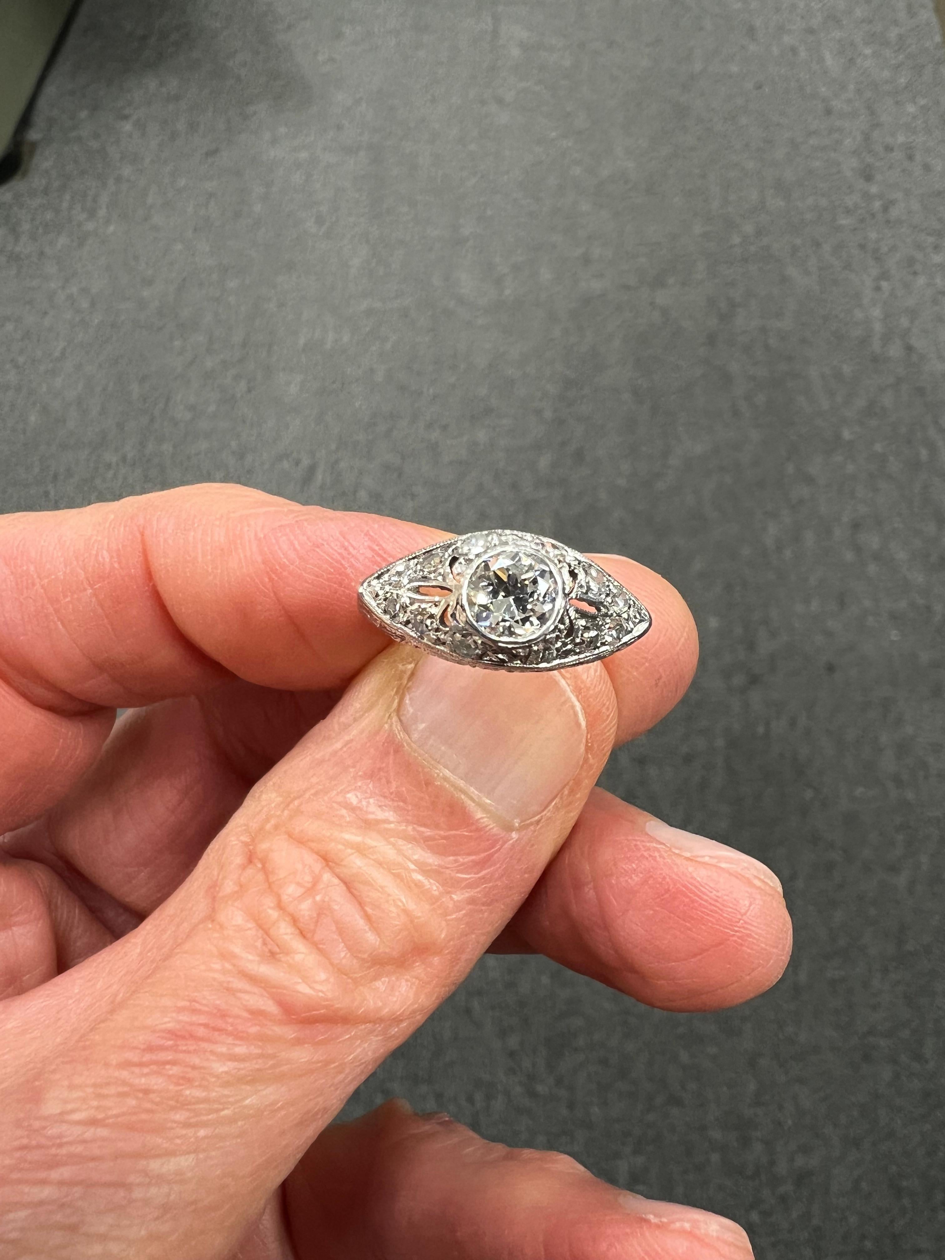 Art Deco Vintage 1.01 Ct TW  Diamond white Gold Platinum Engagement Ring Circa 1935