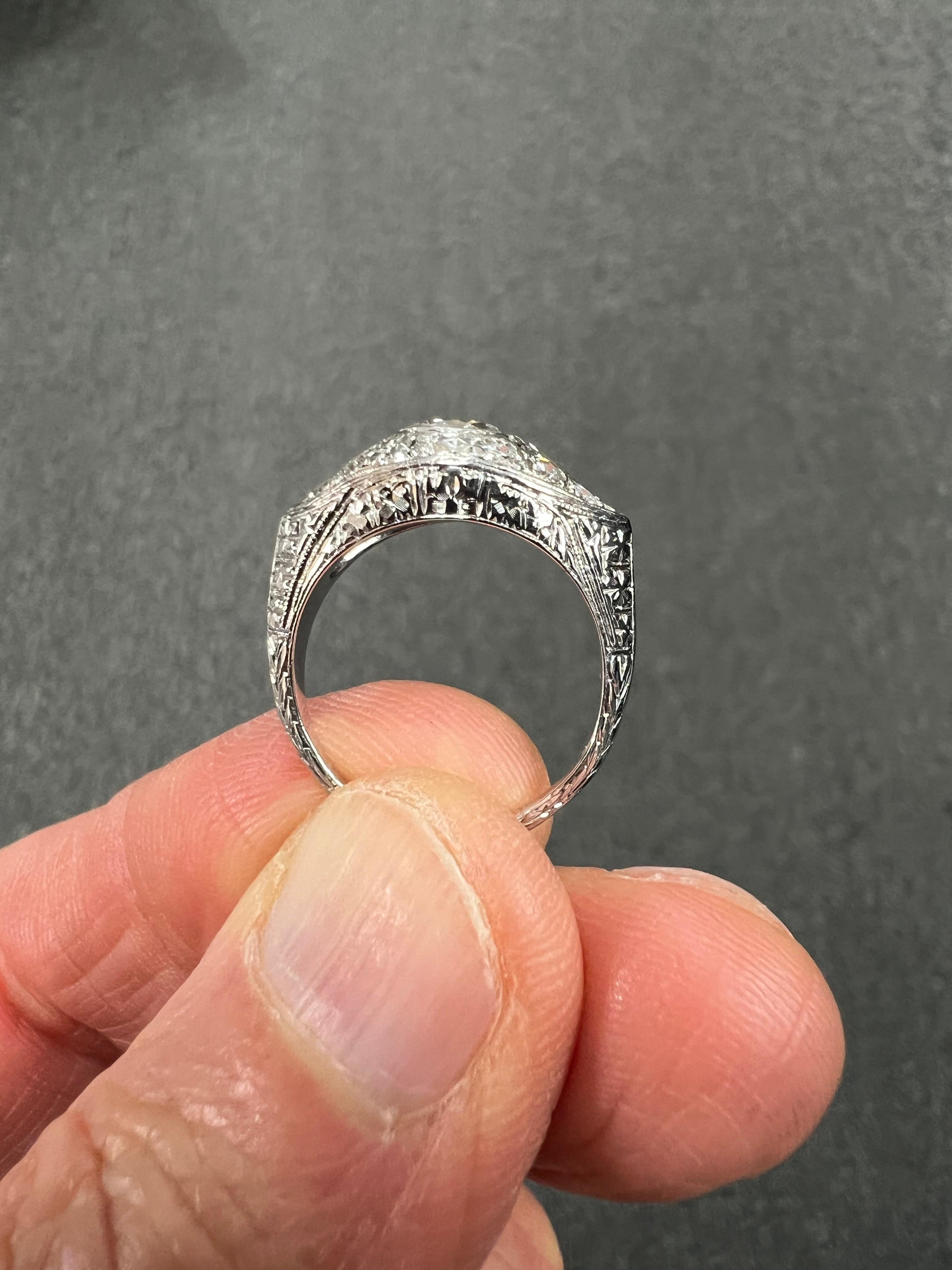 Vintage 1.01 Ct TW  Diamond white Gold Platinum Engagement Ring Circa 1935 1