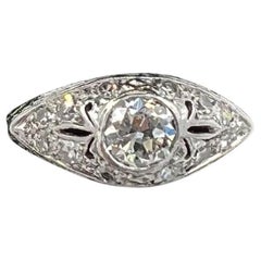 Vintage 1.01 Ct TW  Diamond white Gold Platinum Engagement Ring Circa 1935