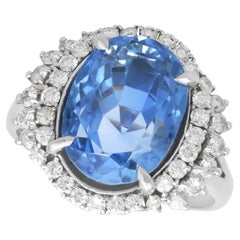 Vintage 10.10 Carat Burmese Sapphire 1 Carat Diamond Platinum Ring Circa 1990
