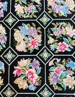 Monumental Vintage 101×126" French Floral Aubusson Hand Knotted Rug, Lined