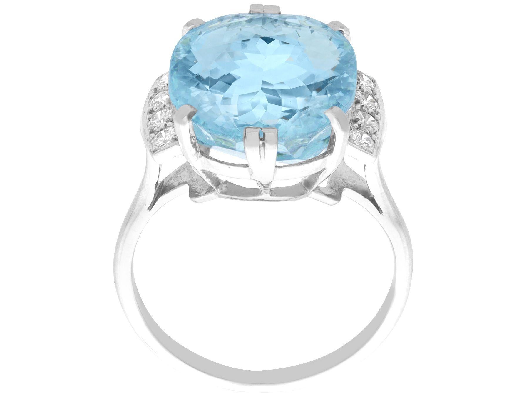 Oval Cut Vintage 10.12 Carat Aquamarine and Diamond Platinum Cocktail Engagement Ring For Sale
