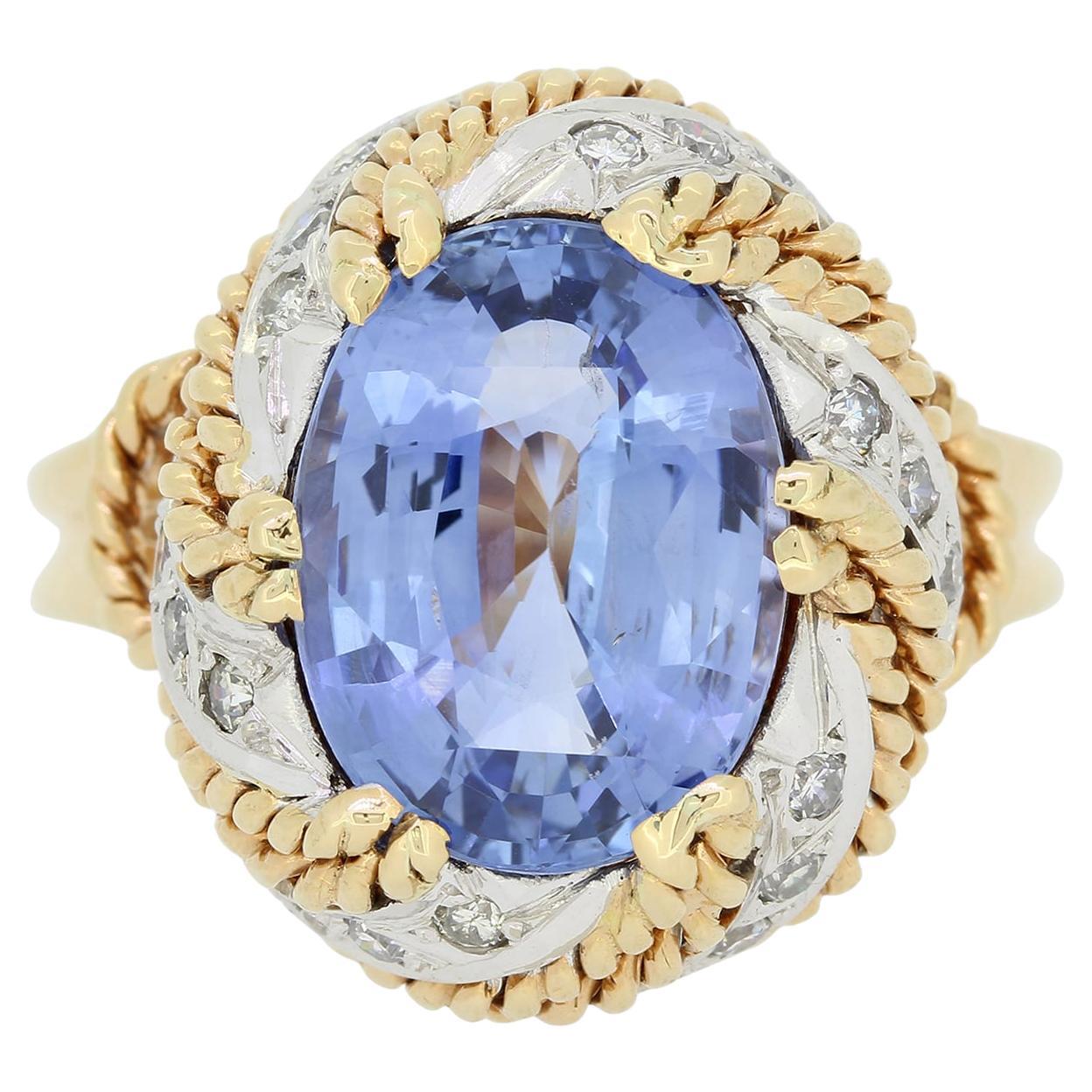 Anillo vintage de zafiro y diamantes de Sri Lanka de 10,19 quilates