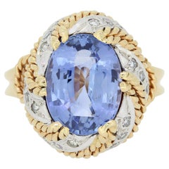 Anillo vintage de zafiro y diamantes de Sri Lanka de 10,19 quilates