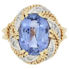 Vintage 10.19 Carat Sri Lankan Sapphire and Diamond Cluster Ring