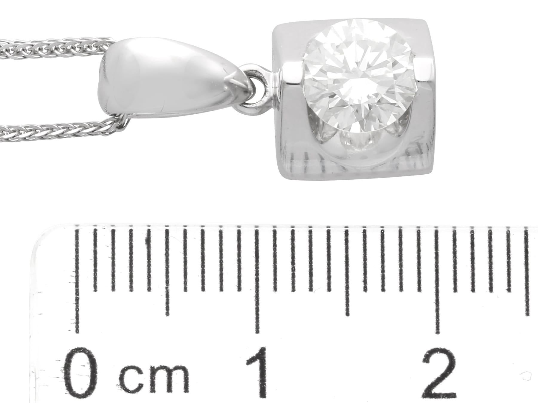 Vintage 1.02 Carat Diamond and 18k White Gold Pendant Circa 1990 For Sale 1