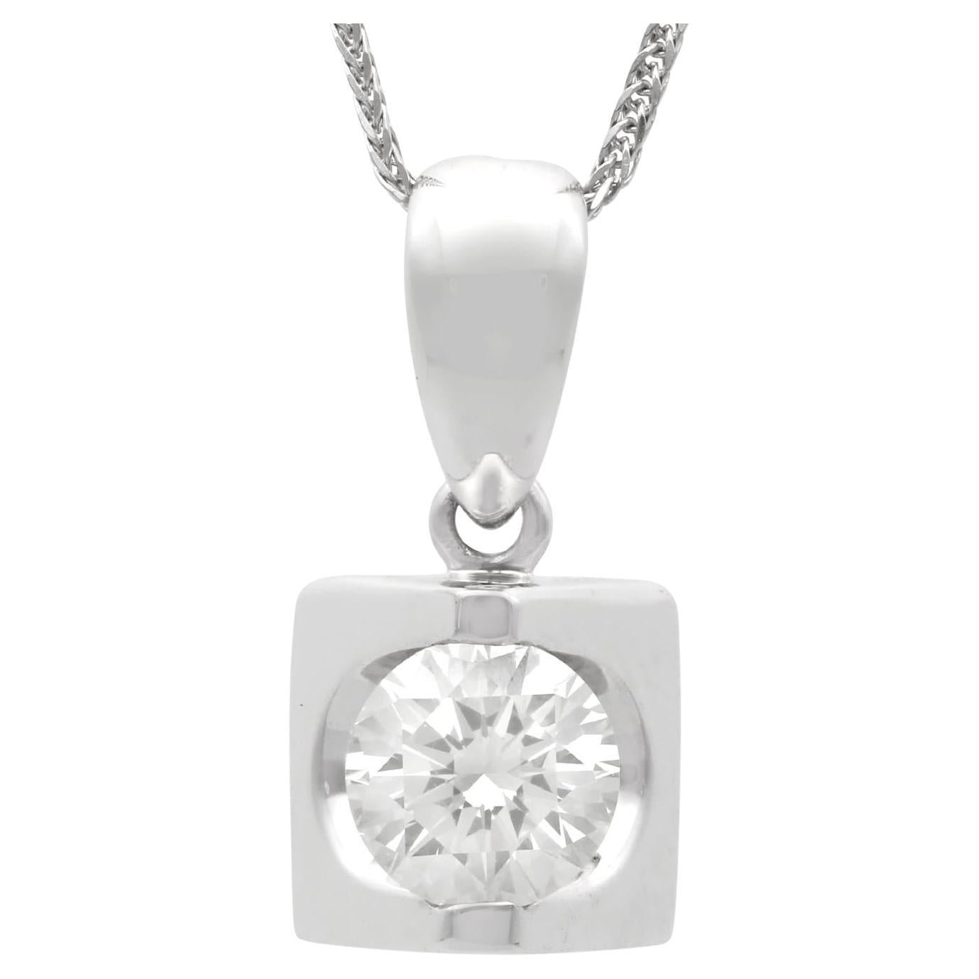 Vintage 1.02 Carat Diamond and 18k White Gold Pendant Circa 1990 For Sale