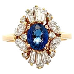 Vintage 1.02 Carat Oval Sapphire and Diamond Gold Solitaire Cocktail Ring