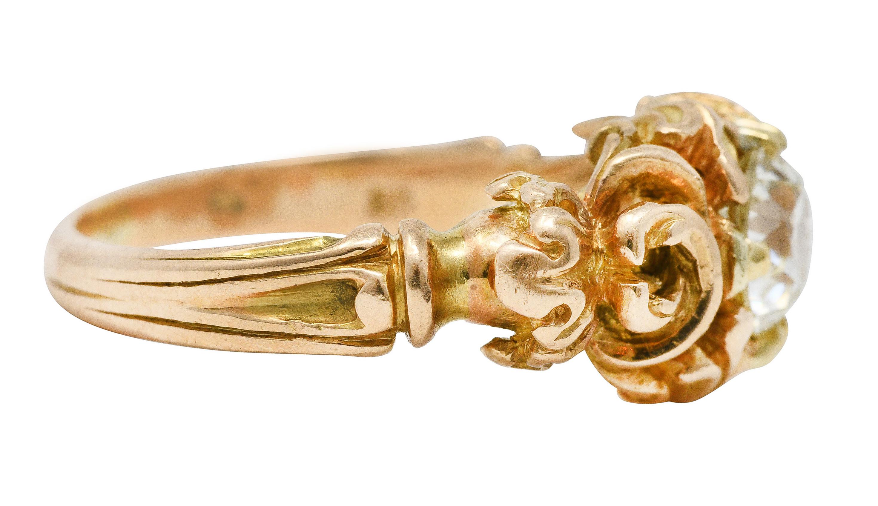 Verlobungsring mit Blättern, 1,02 Karat Diamant 14 Karat Gelbgold (Rundschliff)