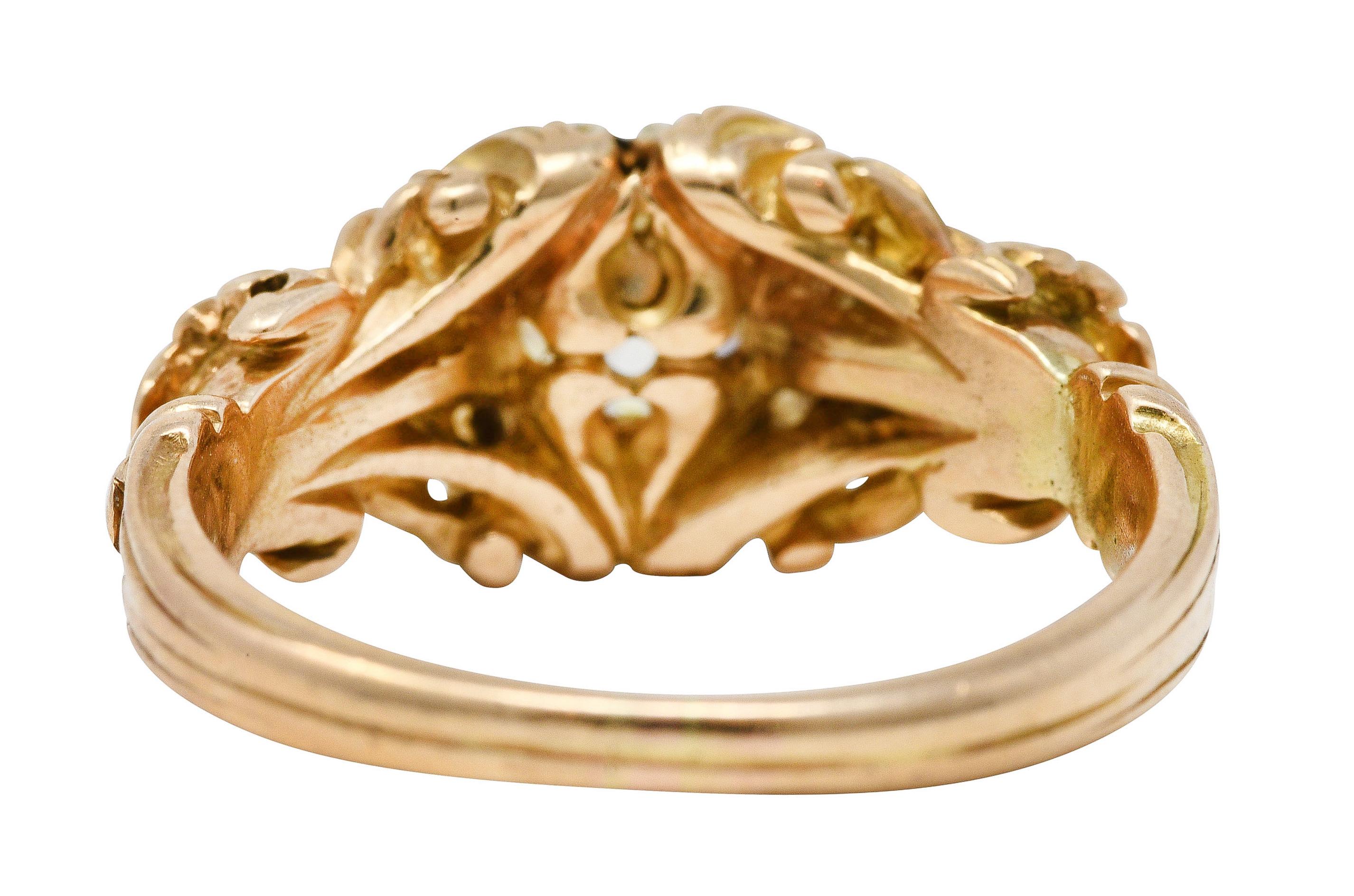 Verlobungsring mit Blättern, 1,02 Karat Diamant 14 Karat Gelbgold im Zustand „Hervorragend“ in Philadelphia, PA