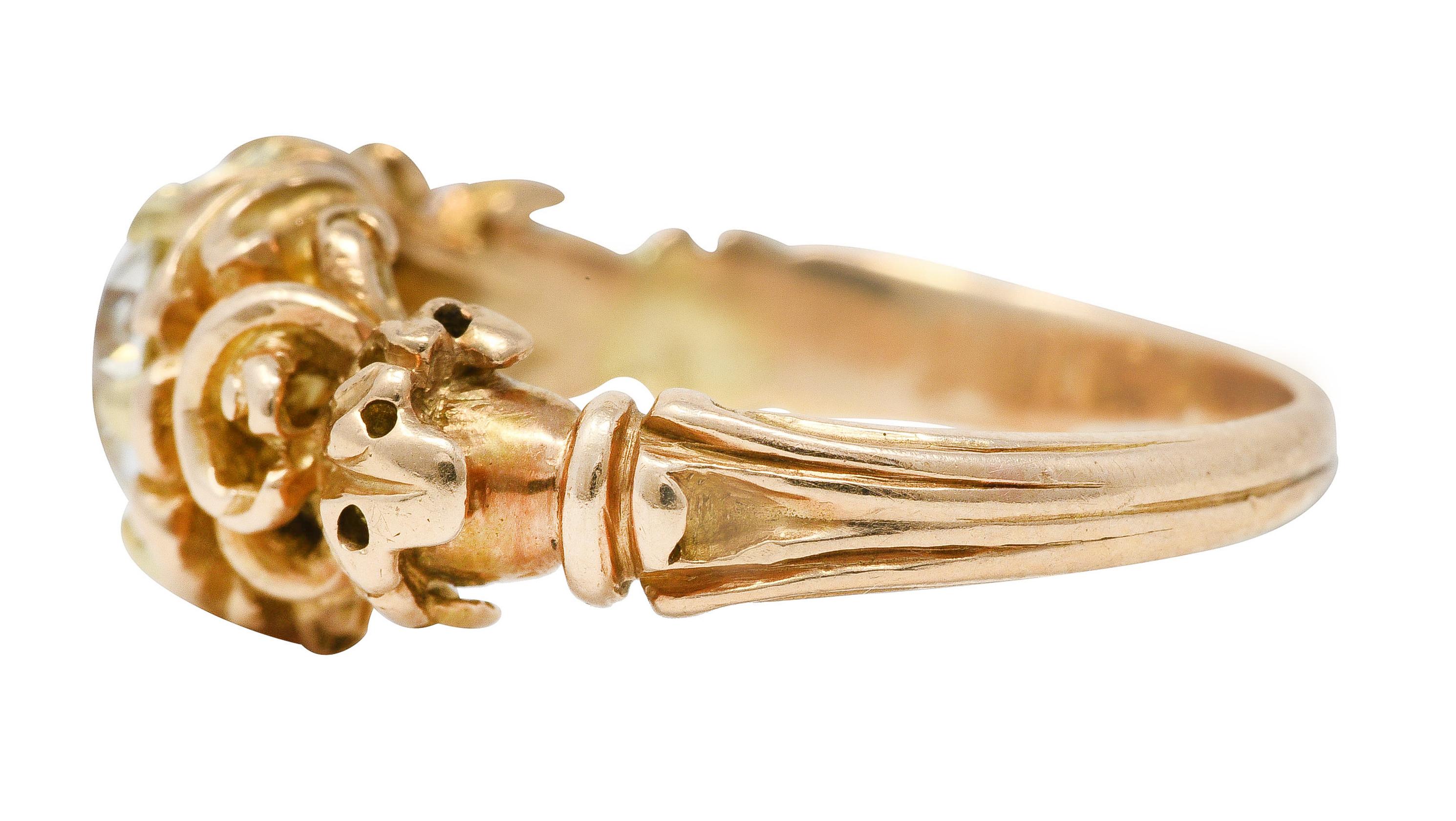 Verlobungsring mit Blättern, 1,02 Karat Diamant 14 Karat Gelbgold für Damen oder Herren