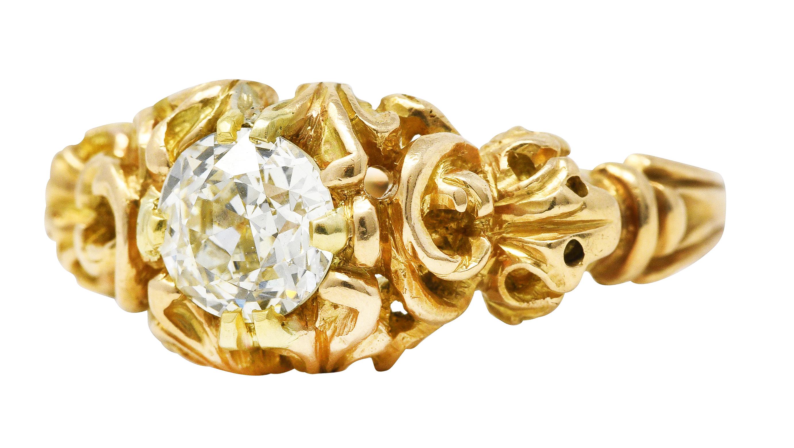 Verlobungsring mit Blättern, 1,02 Karat Diamant 14 Karat Gelbgold 1