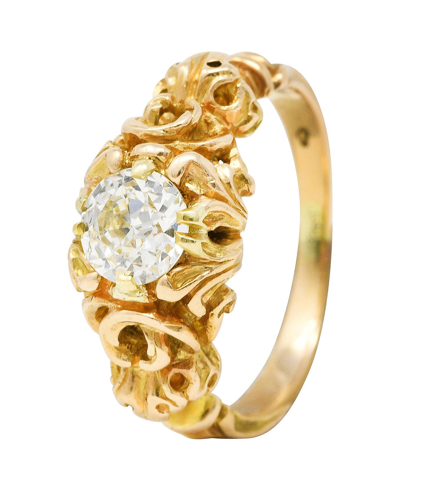 Verlobungsring mit Blättern, 1,02 Karat Diamant 14 Karat Gelbgold 3