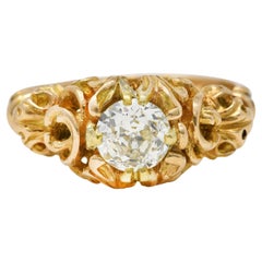 Vintage 1.02 Carats Diamond 14 Karat Yellow Gold Foliate Engagement Ring