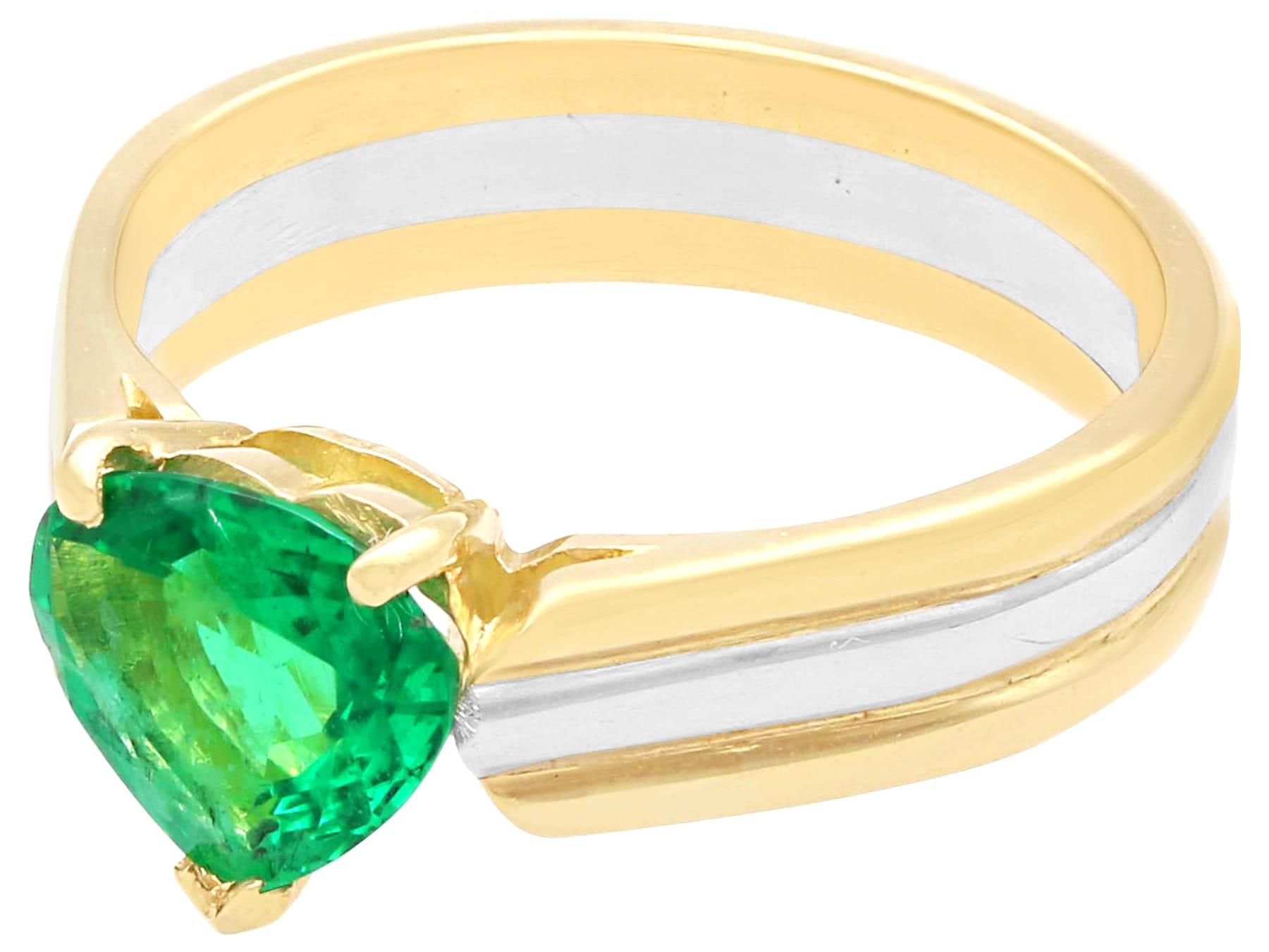 Emerald Cut Vintage 1.02 Carat Emerald 18 Carat Yellow Gold and Platinum Ring For Sale
