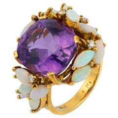 Vintage 10.20 carat amethyst opal diamond 18k yellow gold cocktail ring