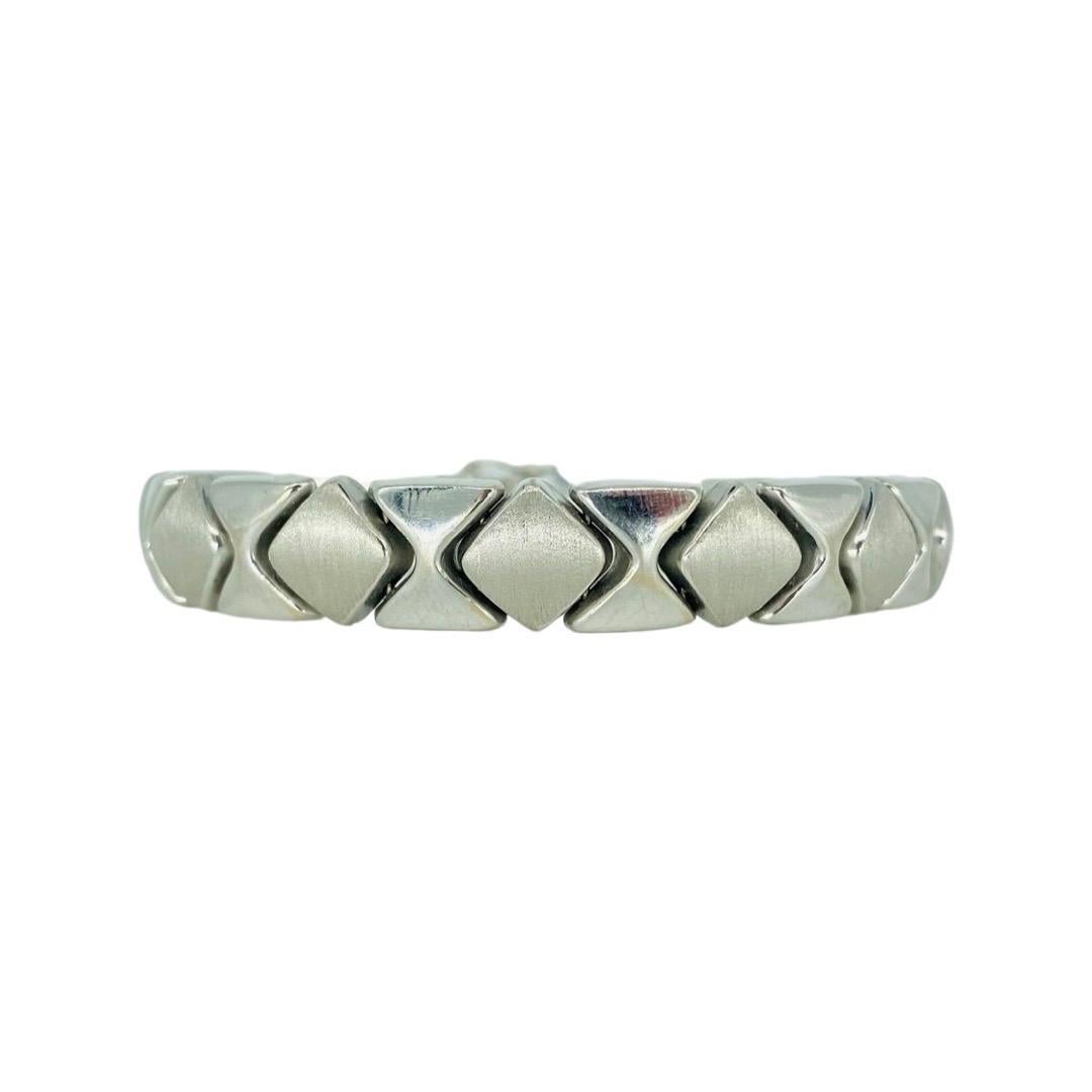 Vintage Fancy Geometric Satin Finish Link 14k White Gold Bracelet Italy In Good Condition For Sale In Miami, FL