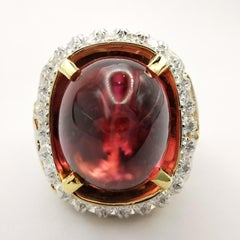 Vintage Dragon 10.2ct Cabochon Pink Tourmaline Diamond Men's Ring in 18K Gold