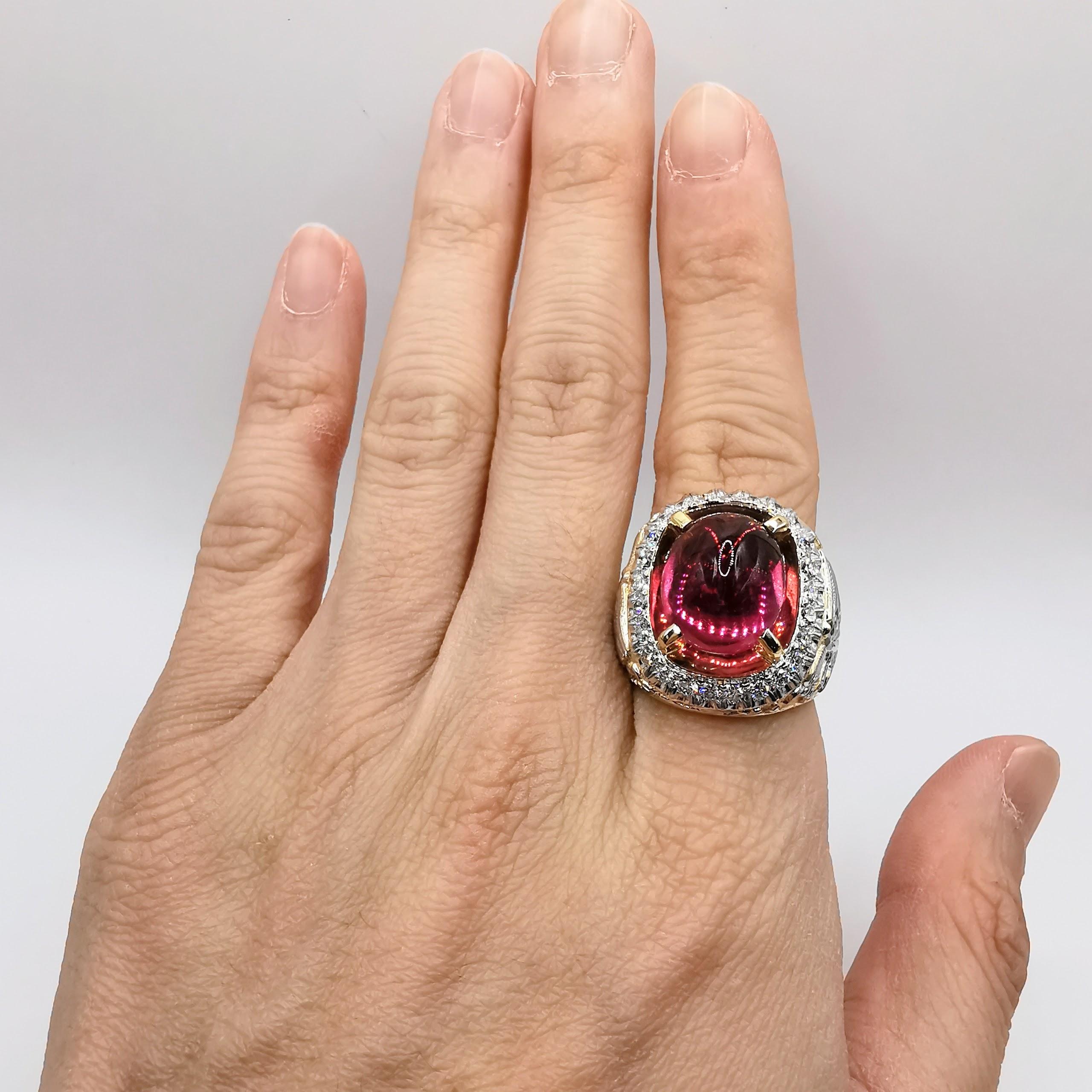 Vintage Dragon 10.2ct Cabochon Pink Tourmaline Diamond Men's Ring in 18K Gold For Sale 5