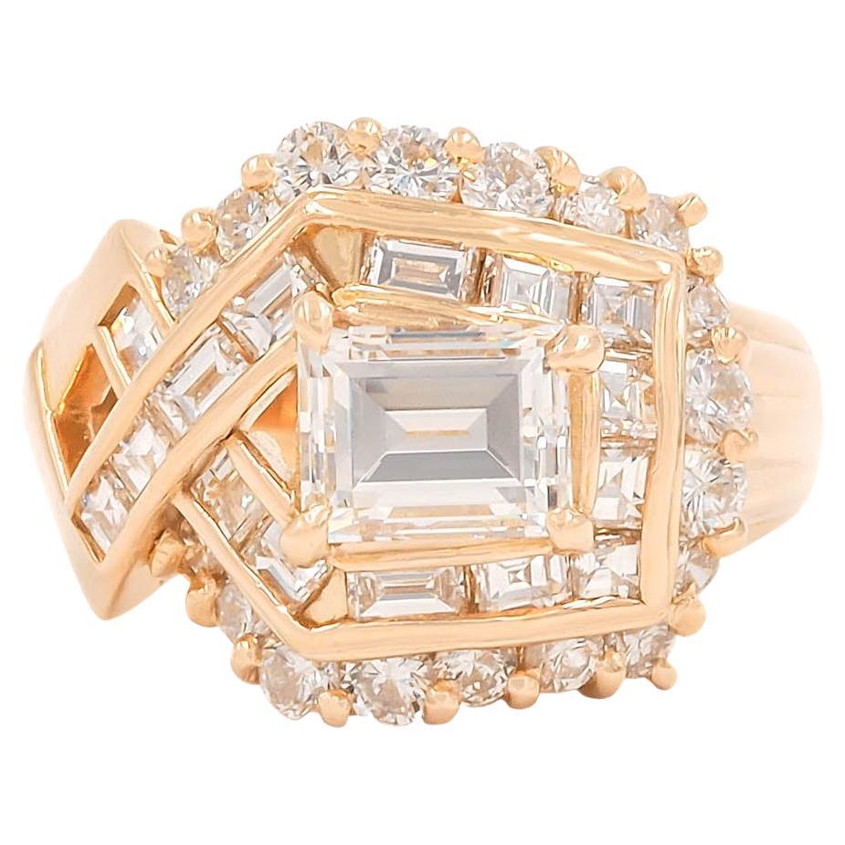 Vintage 1.03 Carat GIA Certified Step Cut Diamond Asymmetrical Cluster Ring